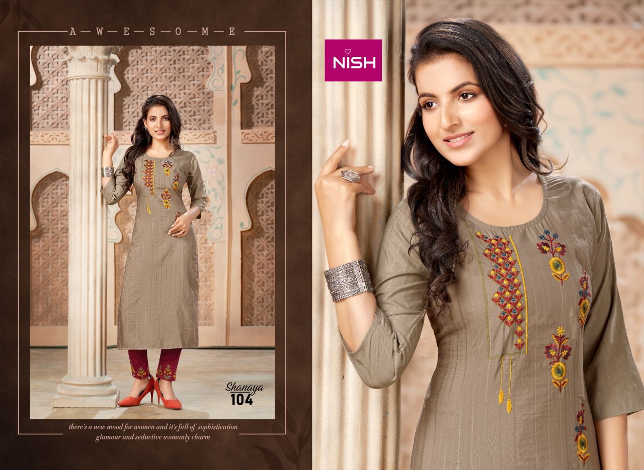 Nish Shanaya New Ethnic Wear Chinon Kurti With Pant Collection